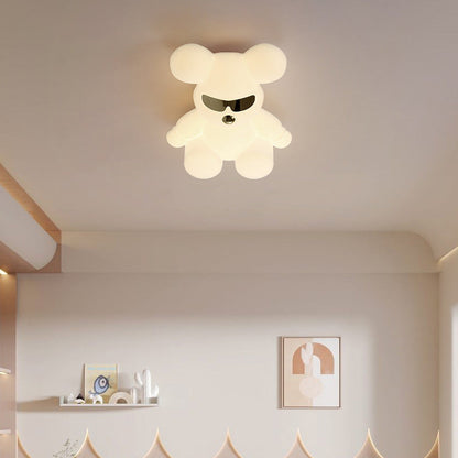 Contemporary Creative Cartoon Animal Bear Shape PE Iron LED Kids Flush Mount Ceiling Light For Bedroom