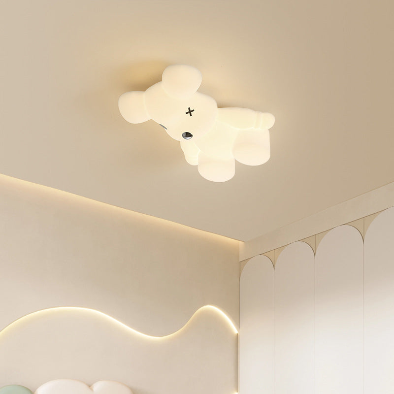 Contemporary Creative Cartoon Animal Bear Shape PE Iron LED Kids Flush Mount Ceiling Light For Bedroom