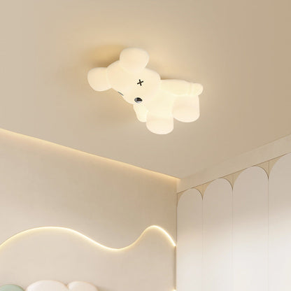 Contemporary Creative Cartoon Animal Bear Shape PE Iron LED Kids Flush Mount Ceiling Light For Bedroom