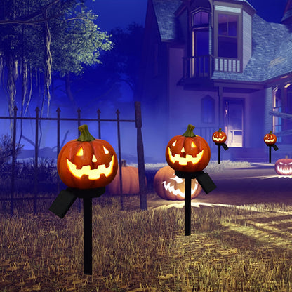 Contemporary Creative PVC Metal Pumpkin Lantern-Shaped Halloween LED Outdoor Ground Plug Light For Garden