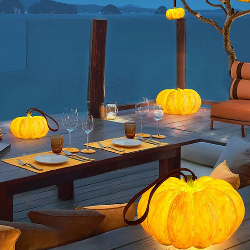 Contemporary Creative Resin Pumpkin-Shaped Round LED Floor Lamp For Outdoor Garden