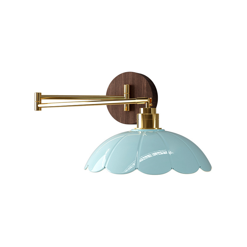 Traditional Vintage Ceramic Iron Flower Bud Wave Round 1 Light Wall Sconce Lamp For Living Room
