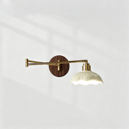 Traditional Vintage Ceramic Iron Flower Bud Wave Round 1 Light Wall Sconce Lamp For Living Room