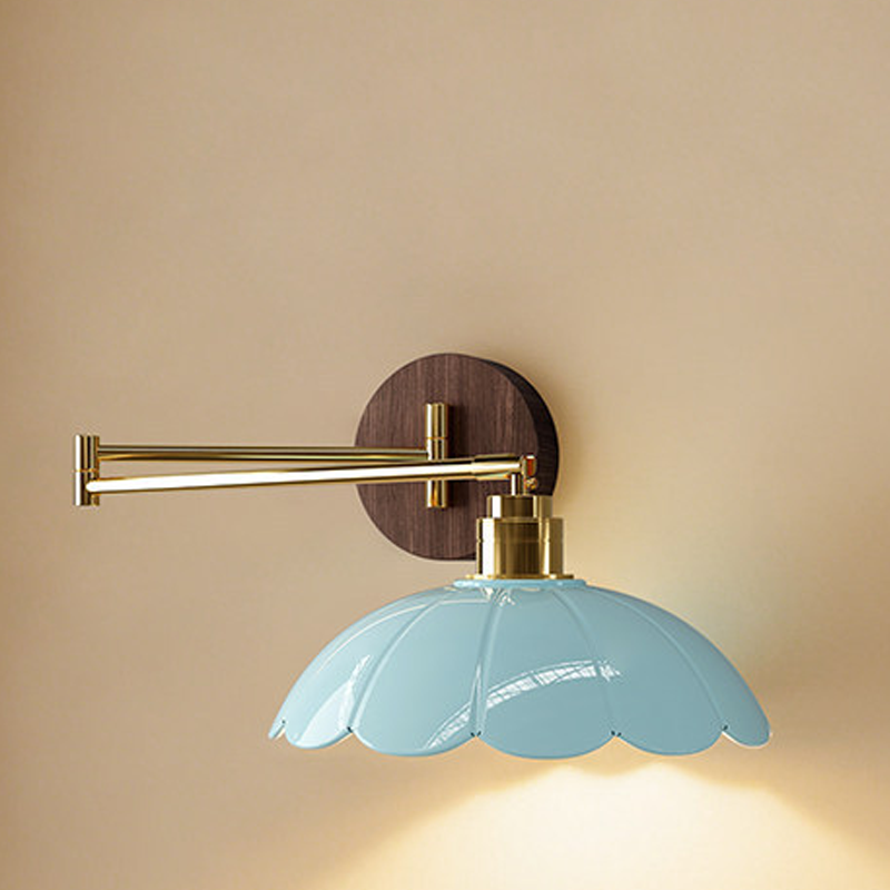 Traditional Vintage Ceramic Iron Flower Bud Wave Round 1 Light Wall Sconce Lamp For Living Room