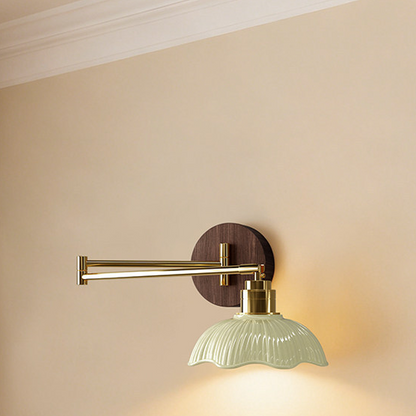 Traditional Vintage Ceramic Iron Flower Bud Wave Round 1 Light Wall Sconce Lamp For Living Room