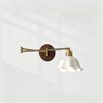 Traditional Vintage Ceramic Iron Flower Bud Wave Round 1 Light Wall Sconce Lamp For Living Room
