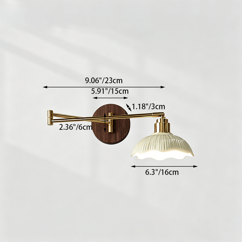Traditional Vintage Ceramic Iron Flower Bud Wave Round 1 Light Wall Sconce Lamp For Living Room