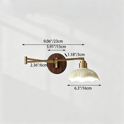 Traditional Vintage Ceramic Iron Flower Bud Wave Round 1 Light Wall Sconce Lamp For Living Room