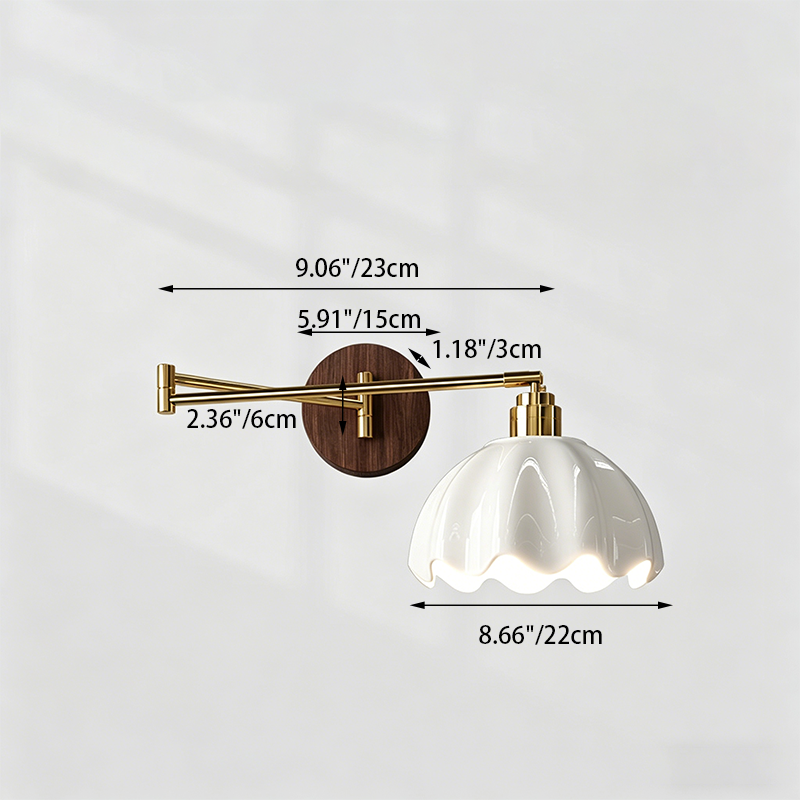 Traditional Vintage Ceramic Iron Flower Bud Wave Round 1 Light Wall Sconce Lamp For Living Room