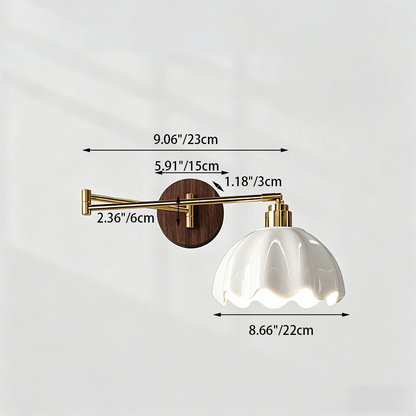 Traditional Vintage Ceramic Iron Flower Bud Wave Round 1 Light Wall Sconce Lamp For Living Room