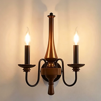 Traditional French Iron Solid Wood Curved Round Candle 1/2 Light Wall Sconce Lamp For Living Room