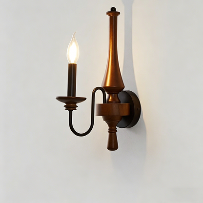 Traditional French Iron Solid Wood Curved Round Candle 1/2 Light Wall Sconce Lamp For Living Room