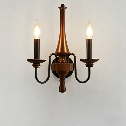 Traditional French Iron Solid Wood Curved Round Candle 1/2 Light Wall Sconce Lamp For Living Room