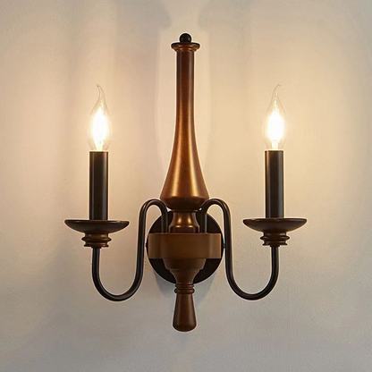 Traditional French Iron Solid Wood Curved Round Candle 1/2 Light Wall Sconce Lamp For Living Room