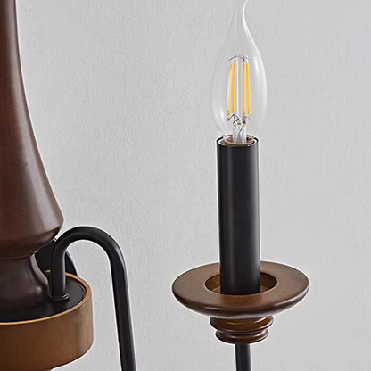 Traditional French Iron Solid Wood Curved Round Candle 1/2 Light Wall Sconce Lamp For Living Room