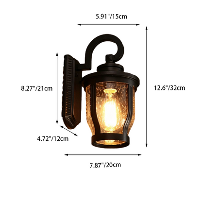 Traditional Vintage Aluminum Glass Curved Round 1-Light Wall Sconce Lamp For Outdoor