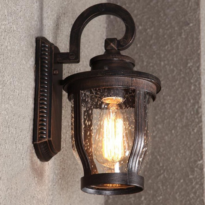 Traditional Vintage Aluminum Glass Curved Round 1-Light Wall Sconce Lamp For Outdoor