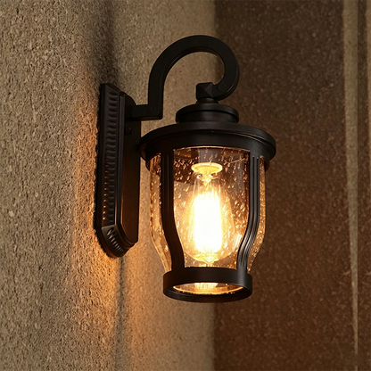 Traditional Vintage Aluminum Glass Curved Round 1-Light Wall Sconce Lamp For Outdoor