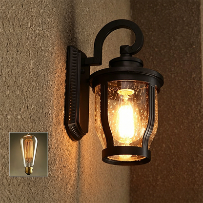 Traditional Vintage Aluminum Glass Curved Round 1-Light Wall Sconce Lamp For Outdoor