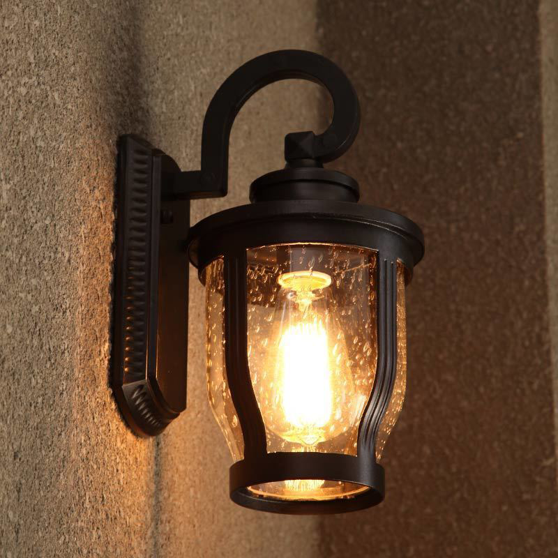 Traditional Vintage Aluminum Glass Curved Round 1-Light Wall Sconce Lamp For Outdoor