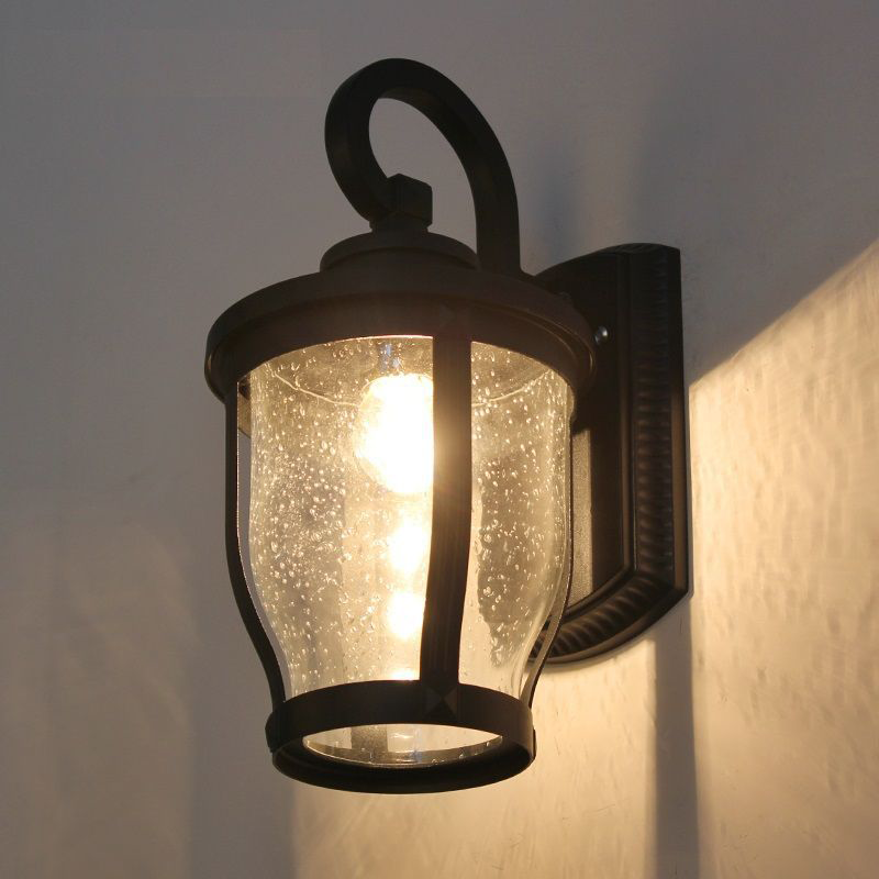Traditional Vintage Aluminum Glass Curved Round 1-Light Wall Sconce Lamp For Outdoor