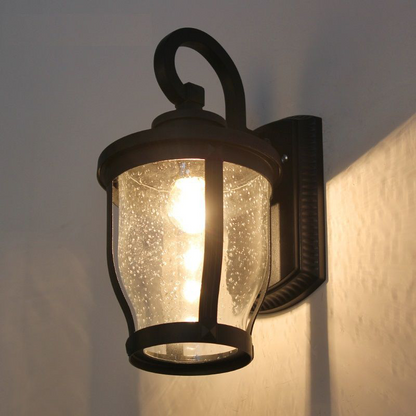 Traditional Vintage Aluminum Glass Curved Round 1-Light Wall Sconce Lamp For Outdoor