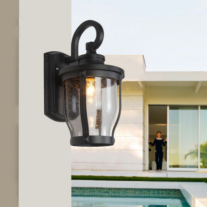 Traditional Vintage Aluminum Glass Curved Round 1-Light Wall Sconce Lamp For Outdoor