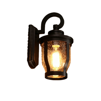 Traditional Vintage Aluminum Glass Curved Round 1-Light Wall Sconce Lamp For Outdoor