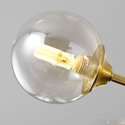 Modern Mid-century Brass Frame Glass Ball Shade 6/9/12/15-Light Chandelier For Living Room