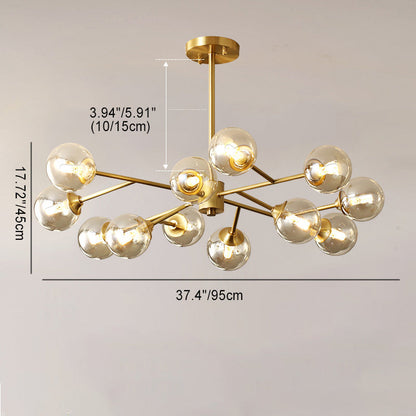 Modern Mid-century Brass Frame Glass Ball Shade 6/9/12/15-Light Chandelier For Living Room