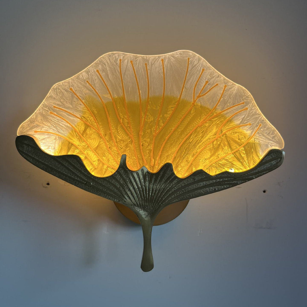 Contemporary Creative Ginkgo Leaf Copper Glaze Enamel LED Wall Sconce Lamp For Bedroom