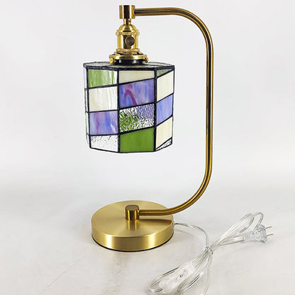Traditional Tiffany Bell Shape Cylindrical Iron Glass 1-Light Table Lamp For Bedroom