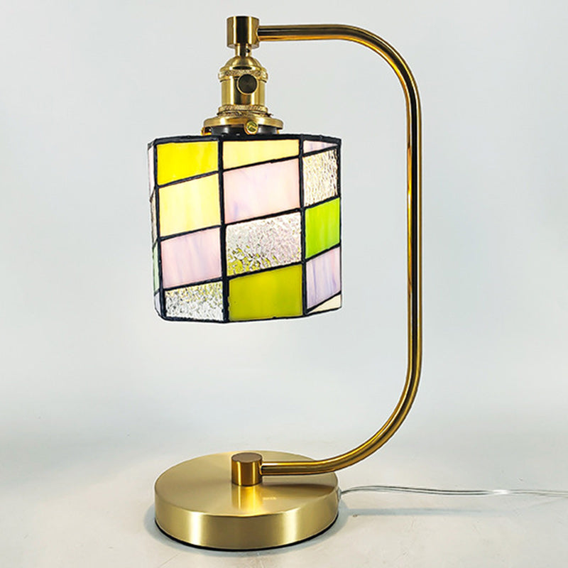 Traditional Tiffany Bell Shape Cylindrical Iron Glass 1-Light Table Lamp For Bedroom
