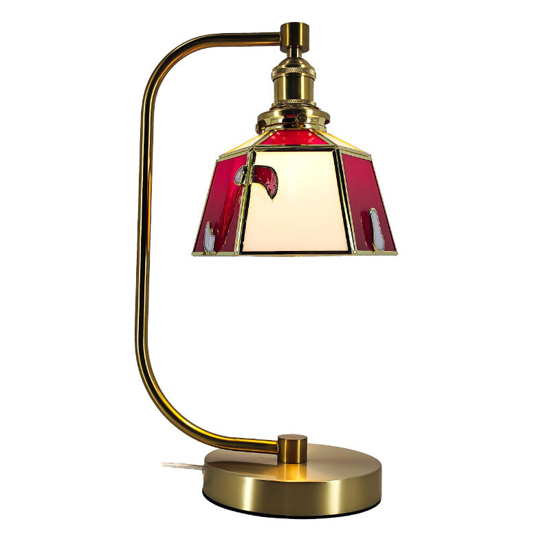 Traditional Tiffany Bell Shape Cylindrical Iron Glass 1-Light Table Lamp For Bedroom