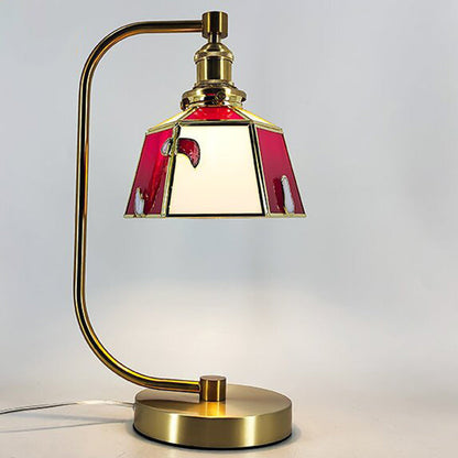 Traditional Tiffany Bell Shape Cylindrical Iron Glass 1-Light Table Lamp For Bedroom