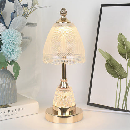 Traditional European Bell Shape Petal Edge Iron Glass LED Table Lamp For Bedroom