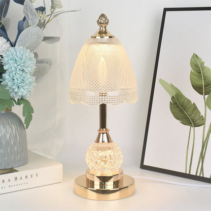 Traditional European Bell Shape Petal Edge Iron Glass LED Table Lamp For Bedroom
