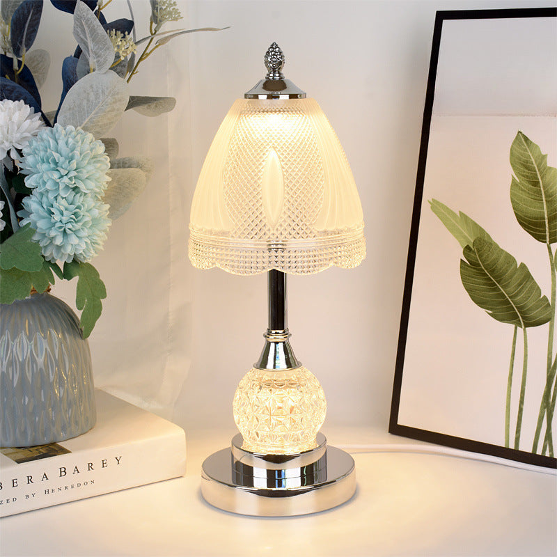 Traditional European Bell Shape Petal Edge Iron Glass LED Table Lamp For Bedroom