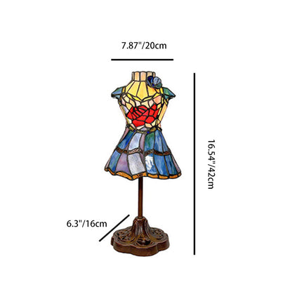 Traditional Tiffany Dress Shape Iron Glass 1-Light Table Lamp For Bedroom