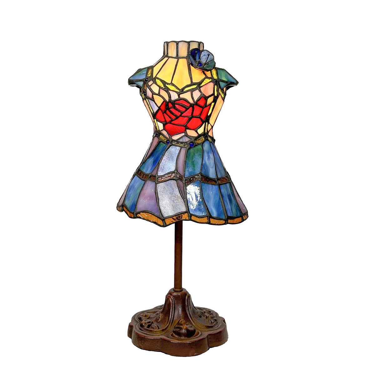 Traditional Tiffany Dress Shape Iron Glass 1-Light Table Lamp For Bedroom