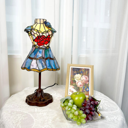 Traditional Tiffany Dress Shape Iron Glass 1-Light Table Lamp For Bedroom