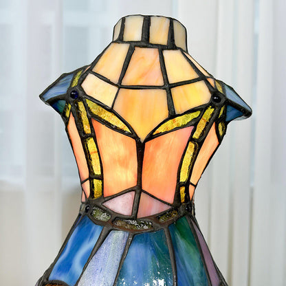 Traditional Tiffany Dress Shape Iron Glass 1-Light Table Lamp For Bedroom