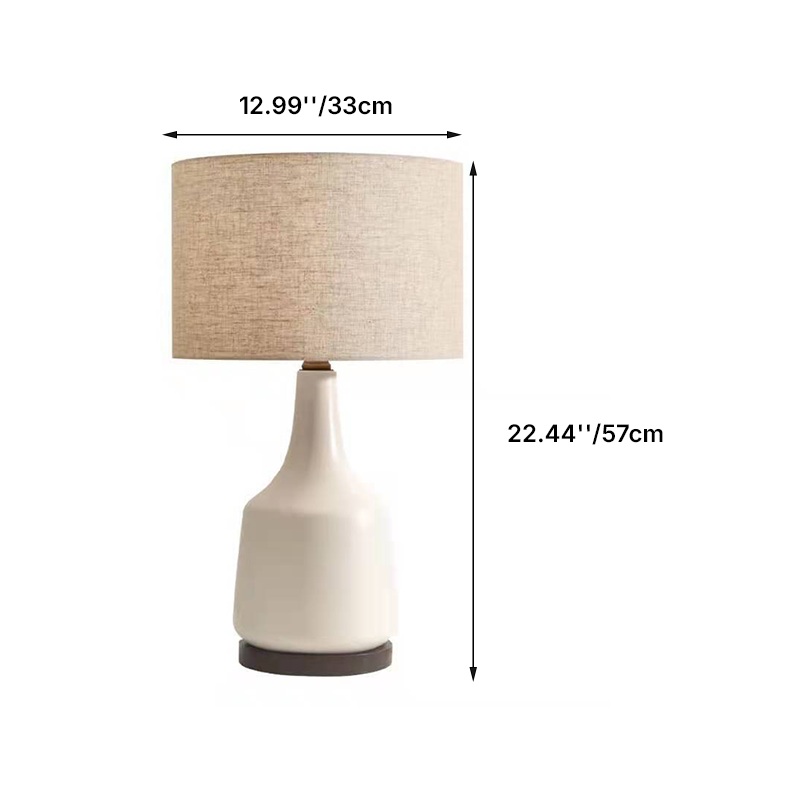 Contemporary Scandinavian Cylindrical Linen Fabric Ceramic 1-Light Table Lamp For Bedroom