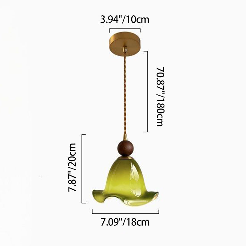 Traditional Vintage Flower Ash Wood Glass 1-Light Pendant Light For Living Room