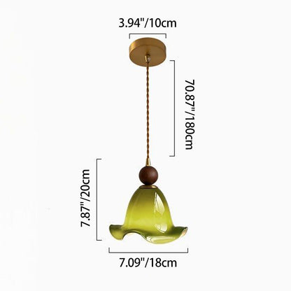 Traditional Vintage Flower Ash Wood Glass 1-Light Pendant Light For Living Room