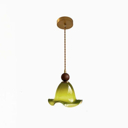 Traditional Vintage Flower Ash Wood Glass 1-Light Pendant Light For Living Room