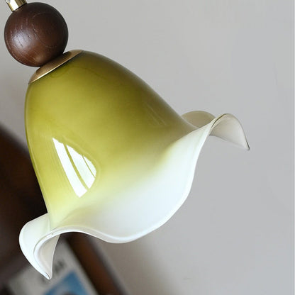 Traditional Vintage Flower Ash Wood Glass 1-Light Pendant Light For Living Room