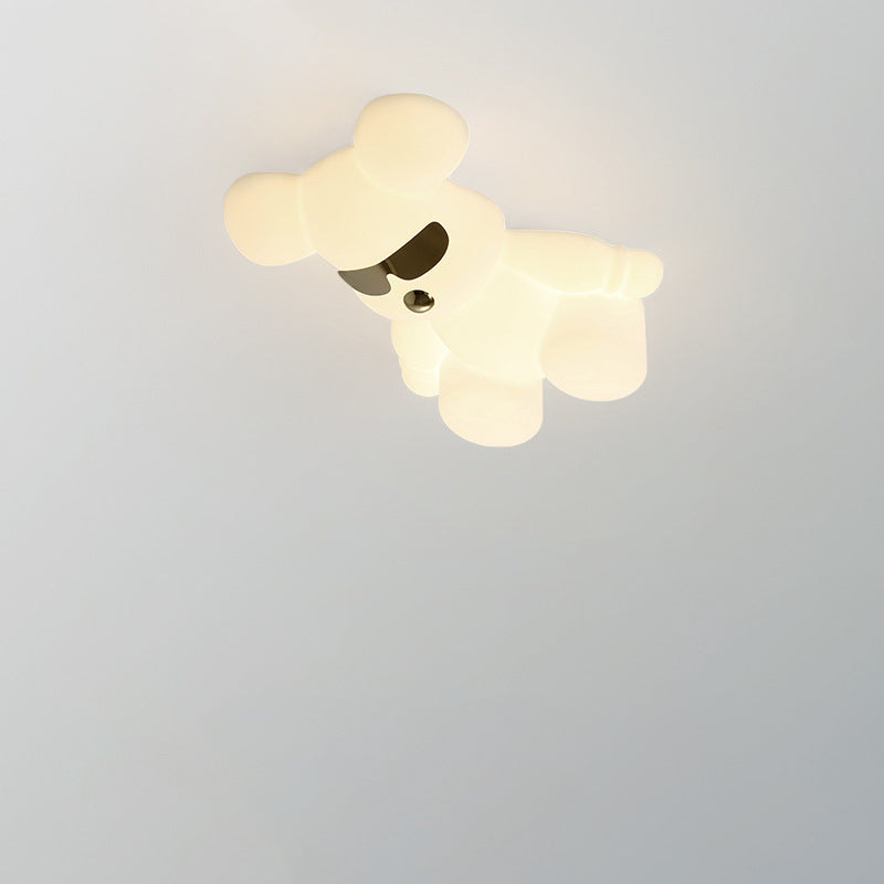 Contemporary Creative Cartoon Animal Bear Shape PE Iron LED Kids Flush Mount Ceiling Light For Bedroom