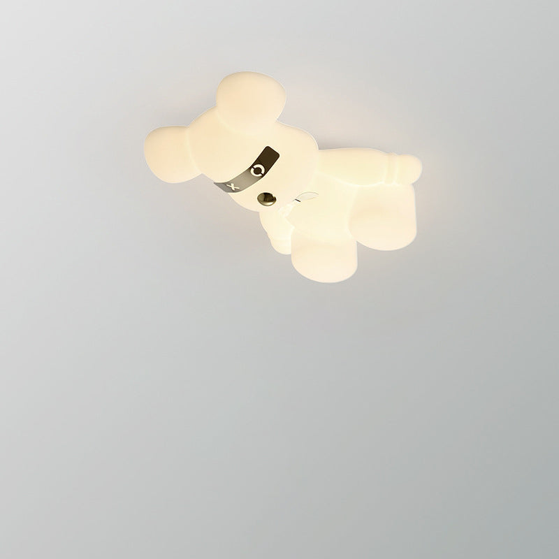 Contemporary Creative Cartoon Animal Bear Shape PE Iron LED Kids Flush Mount Ceiling Light For Bedroom