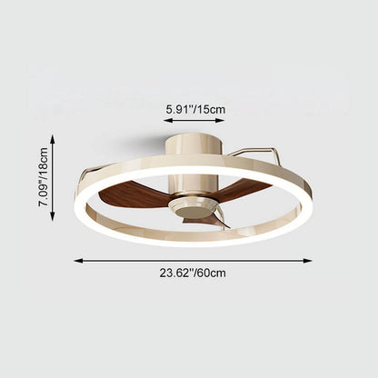Modern Minimalist Round Aluminum Iron ABS Silicone LED Semi-Flush Mount Ceiling Fan Light Quiet Airflow & Stepless Dimming for Bedroom & Living Room